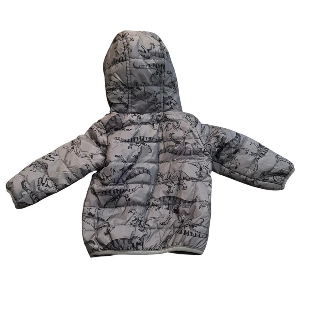 Carter’s Size 12 Months Baby Boys Puffer Jacket Winter Dinosaurs Dino Gray Warm